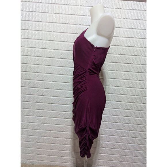 Cache Women's Purple Solid One Beaded Shoulder 80's Bodycon Dress Size 4 - Picture 4 of 10